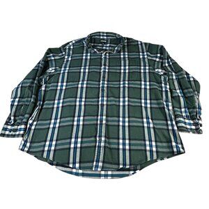 Lands End Flannel Shirt Green White Blue Plaid Men's 3XL/T Long Sleeve Buttons